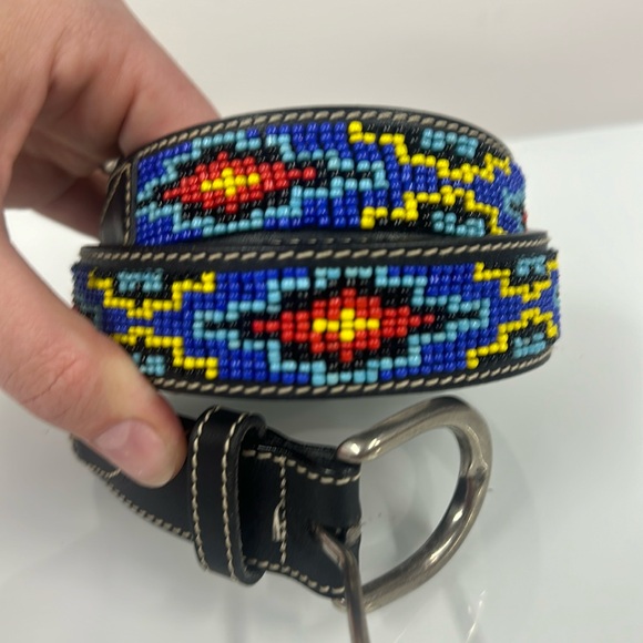 J. Crew Accessories - J crew beaded multicolored black leather belt 35
